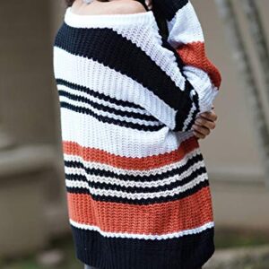 KIRUNDO 2023 Fall Winter Women's Striped Color Block Short Sweater Long Sleeve Crew Neck Casual Loose Knit Pullover Tops(Medium, 1977-Orange)