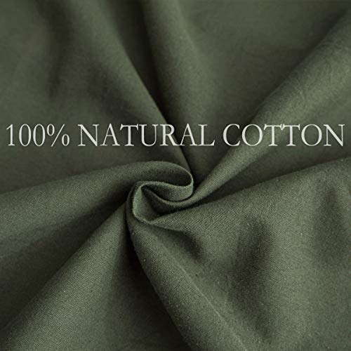 ECOCOTT 3 Pieces Duvet Cover Set Queen 100% Washed Cotton 1 Duvet Cover with Zipper and 2 Pillowcases, Ultra Soft and Easy Care Breathable Cozy Simple Style Bedding Set (Avocado Green)