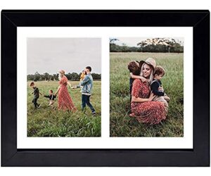 golden state art, 8.5x11 black wooden picture frame - white mat for 2-5x7 photos or 8.5x11 certificate without mat - real glass - easel stand for landscape/portrait table display