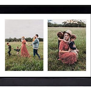 Golden State Art, 8.5x11 Black Wooden Picture Frame - White Mat for 2-5x7 Photos or 8.5x11 Certificate Without Mat - Real Glass - Easel Stand for Landscape/Portrait Table Display