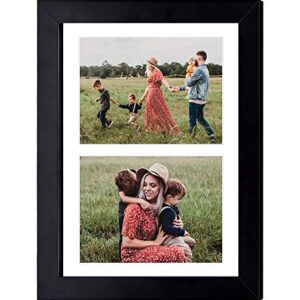 Golden State Art, 8.5x11 Black Wooden Picture Frame - White Mat for 2-5x7 Photos or 8.5x11 Certificate Without Mat - Real Glass - Easel Stand for Landscape/Portrait Table Display