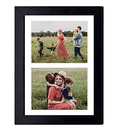 Golden State Art, 8.5x11 Black Wooden Picture Frame - White Mat for 2-5x7 Photos or 8.5x11 Certificate Without Mat - Real Glass - Easel Stand for Landscape/Portrait Table Display