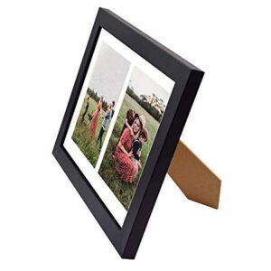 Golden State Art, 8.5x11 Black Wooden Picture Frame - White Mat for 2-5x7 Photos or 8.5x11 Certificate Without Mat - Real Glass - Easel Stand for Landscape/Portrait Table Display