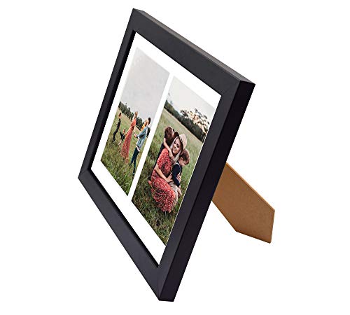 Golden State Art, 8.5x11 Black Wooden Picture Frame - White Mat for 2-5x7 Photos or 8.5x11 Certificate Without Mat - Real Glass - Easel Stand for Landscape/Portrait Table Display