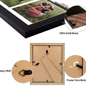 Golden State Art, 8.5x11 Black Wooden Picture Frame - White Mat for 2-5x7 Photos or 8.5x11 Certificate Without Mat - Real Glass - Easel Stand for Landscape/Portrait Table Display