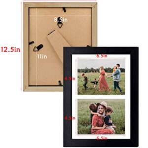 Golden State Art, 8.5x11 Black Wooden Picture Frame - White Mat for 2-5x7 Photos or 8.5x11 Certificate Without Mat - Real Glass - Easel Stand for Landscape/Portrait Table Display