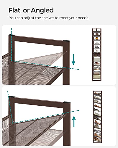 SONGMICS Shoe Rack, 12-Tier Tall Metal Shoe Storage Organizer for Closet, Entryway, Garage, Set of 2 6-Tier Big Stackable Shoes Rack Shelf, Adjustable Feet, Slanted Shelves, Holds 48-60 Pairs, Bronze