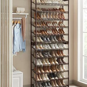 SONGMICS Shoe Rack, 12-Tier Tall Metal Shoe Storage Organizer for Closet, Entryway, Garage, Set of 2 6-Tier Big Stackable Shoes Rack Shelf, Adjustable Feet, Slanted Shelves, Holds 48-60 Pairs, Bronze