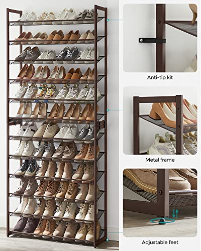 SONGMICS Shoe Rack, 12-Tier Tall Metal Shoe Storage Organizer for Closet, Entryway, Garage, Set of 2 6-Tier Big Stackable Shoes Rack Shelf, Adjustable Feet, Slanted Shelves, Holds 48-60 Pairs, Bronze