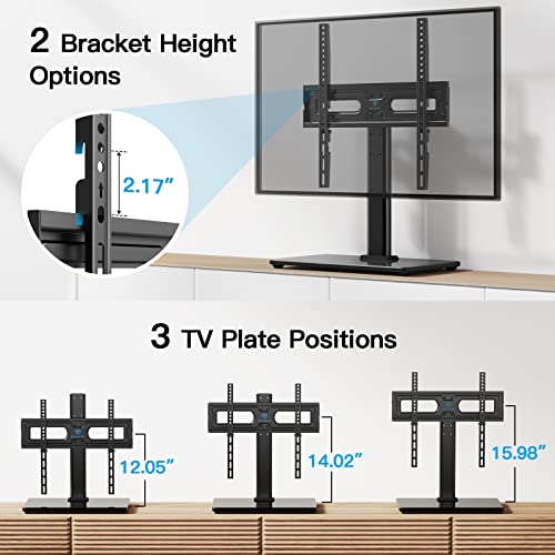 PERLESMITH Universal TV Stand Table Top TV Base for 32 to 60 inch LCD LED OLED 4K Flat Screen TVs-Height Adjustable TV Mount Stand with Tempered Glass Base,VESA 400x400mm,Holds up to 88lbs,PSTVS15