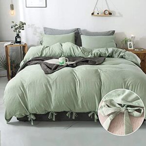 annadaif green duvet cover twin size, 2 pieces soft washed microfiber duvet cover set, comforter cover with bowknot bow tie (1 duvet cover 66x90 inch, 1 pillowcases) easy care bedding set