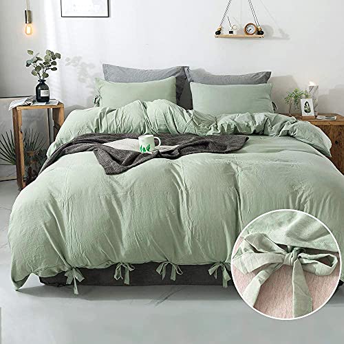 annadaif Green Duvet Cover Twin Size, 2 Pieces Soft Washed Microfiber Duvet Cover Set, Comforter Cover with Bowknot Bow Tie (1 Duvet Cover 66x90 Inch, 1 Pillowcases) Easy Care Bedding Set