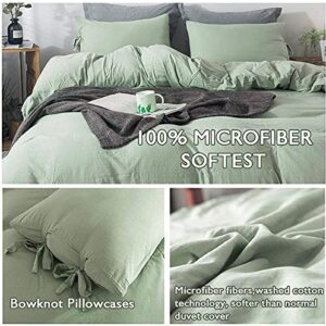 annadaif Green Duvet Cover Twin Size, 2 Pieces Soft Washed Microfiber Duvet Cover Set, Comforter Cover with Bowknot Bow Tie (1 Duvet Cover 66x90 Inch, 1 Pillowcases) Easy Care Bedding Set