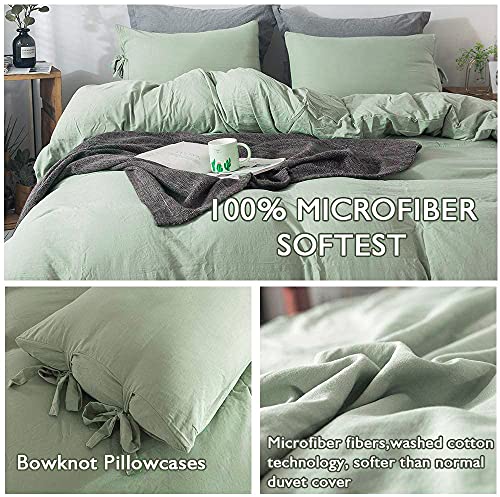 annadaif Green Duvet Cover Twin Size, 2 Pieces Soft Washed Microfiber Duvet Cover Set, Comforter Cover with Bowknot Bow Tie (1 Duvet Cover 66x90 Inch, 1 Pillowcases) Easy Care Bedding Set