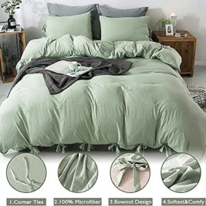 annadaif Green Duvet Cover Twin Size, 2 Pieces Soft Washed Microfiber Duvet Cover Set, Comforter Cover with Bowknot Bow Tie (1 Duvet Cover 66x90 Inch, 1 Pillowcases) Easy Care Bedding Set