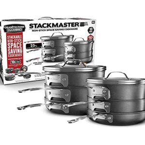 Granitestone Original Stack Master 10 Piece Cookware Set, Triple Layer Nonstick Granite Stone with Diamond infused Coating, Dishwasher Oven Safe, Non-Toxic Pots and Pans, Large, Black
