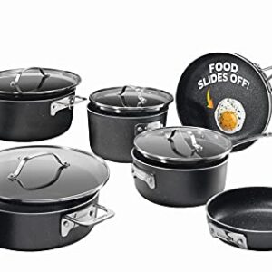 Granitestone Original Stack Master 10 Piece Cookware Set, Triple Layer Nonstick Granite Stone with Diamond infused Coating, Dishwasher Oven Safe, Non-Toxic Pots and Pans, Large, Black