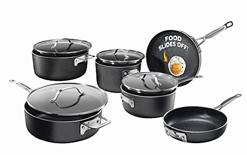 Granitestone Original Stack Master 10 Piece Cookware Set, Triple Layer Nonstick Granite Stone with Diamond infused Coating, Dishwasher Oven Safe, Non-Toxic Pots and Pans, Large, Black