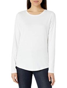 amazon essentials women's classic-fit 100% cotton long-sleeve crewneck t-shirt, white, medium