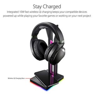 ASUS ROG Throne Qi Gaming Headset Stand - Wireless Charging | 2 USB Ports & Aux Input | Arc Design for Stable & Secure Storage | Built-In DAC & Amplifier for Immersive Audio | Aura Sync RGB Lighting