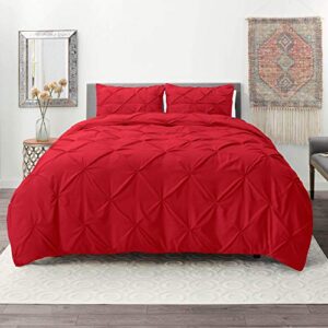 nestl red duvet cover king size - pintuck king duvet cover set, 3 piece double brushed duvet cover with button closure, 1 pinch pleated king size duvet cover 104x90 inches and 2 pillow shams
