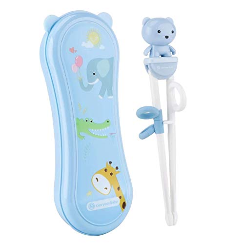 Goryeo Baby Training Chopsticks for Kids - Kids Chopsticks Use Completely Harmless Material - Anti-dislocation Buckle Design - Includes Portable Box (Blue)