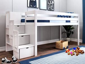 jackpot! contemporary low loft twin bed with stairway, loft bed, white