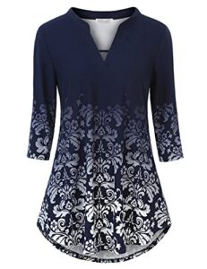 baishenggt womens tunic shirts 3/4 sleeve tops blouses xx-large blue floral