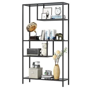 home bi bookshelf,4 tier metal frame bookcase, tall book shelf,open display shelves for office, study room, living room,black 13" d x 39.37" w x 70.08" h