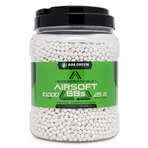 aim green biodegradable airsoft bbs, premium-grade 6mm airsoft bbs, 0.25 grams, 10,000 count