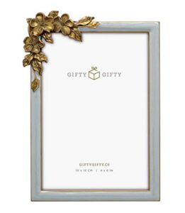 gifty gifty vintage grey thin boarder floral photo frame / 4x6 in | for vertical and horizontal display on tabletops | perfect for home decor, wedding, graduation, or milestone photos
