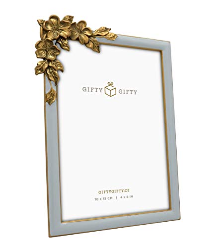 GIFTY GIFTY Vintage Grey Thin Boarder Floral Photo Frame / 4x6 In | For Vertical and Horizontal Display on Tabletops | Perfect for Home Decor, Wedding, Graduation, Or Milestone Photos