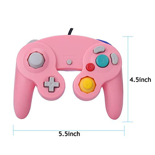 ONE250 2 Pack Classic Shock Joypad Wired Controller, Compatible with Wii NGC Gamecube Game Cube (Blue & Pink)