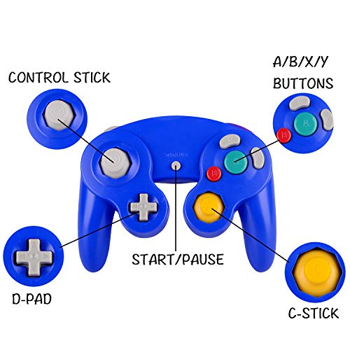 ONE250 2 Pack Classic Shock Joypad Wired Controller, Compatible with Wii NGC Gamecube Game Cube (Blue & Pink)