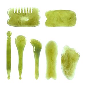 alavisxf xx gua sha facial tool, resin chinese gua sha massage tool, 7 in 1 stree relief anti-aging anti-wrinkle gua sha scraping tools kit for face body leg back (green)