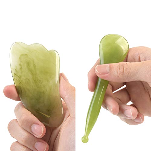 alavisxf xx Gua Sha Facial Tool, Resin Chinese Gua Sha Massage Tool, 7 in 1 Stree Relief Anti-Aging Anti-Wrinkle Gua Sha Scraping Tools Kit for Face Body Leg Back (Green)