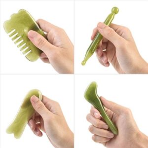 alavisxf xx Gua Sha Facial Tool, Resin Chinese Gua Sha Massage Tool, 7 in 1 Stree Relief Anti-Aging Anti-Wrinkle Gua Sha Scraping Tools Kit for Face Body Leg Back (Green)