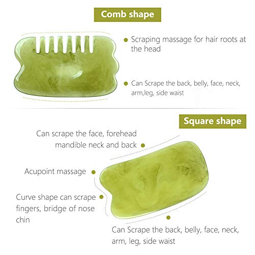 alavisxf xx Gua Sha Facial Tool, Resin Chinese Gua Sha Massage Tool, 7 in 1 Stree Relief Anti-Aging Anti-Wrinkle Gua Sha Scraping Tools Kit for Face Body Leg Back (Green)