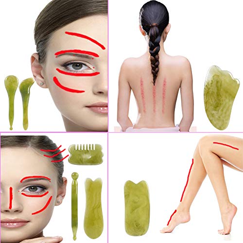 alavisxf xx Gua Sha Facial Tool, Resin Chinese Gua Sha Massage Tool, 7 in 1 Stree Relief Anti-Aging Anti-Wrinkle Gua Sha Scraping Tools Kit for Face Body Leg Back (Green)