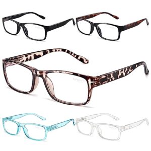 gaoye 5-pack reading glasses blue light blocking,spring hinge readers for women men anti glare filter lightweight eyeglasses (#5-pack mix color, 1.5)