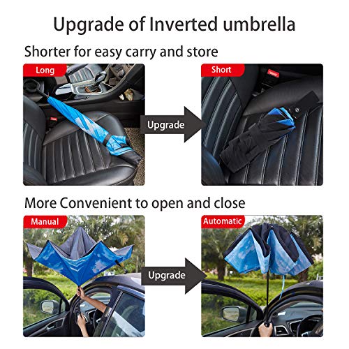 NOORNY Inverted Umbrella Double Layer Automatic Folding Reserve Umbrella Windproof UV Protection for Rain Car Travel Outdoor Men Women Purple Flower