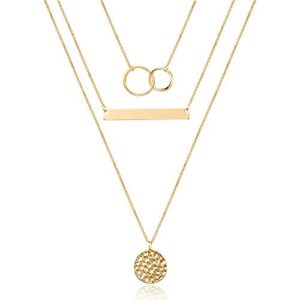 turandoss dainty interlocking circles necklace bar hammered disc necklace 14k gold simple necklace women jewelry layered necklace gold choker necklaces for women