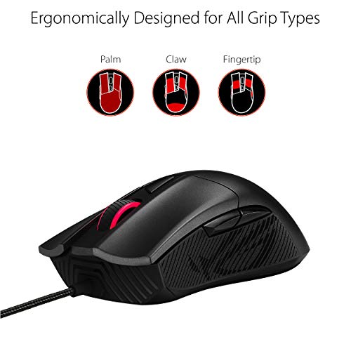 ASUS Optical Gaming Mouse - ROG Gladius II Core | Ergonomic Right-hand Grip | Lightweight PC Gaming Mouse | 6200 DPI Optical Sensor | Omron Switches | 6 Buttons | Aura Sync RGB Lighting