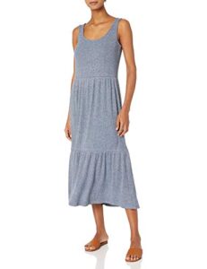 amazon essentials women's cozy knit rib sleeveless tiered maxi dress (previously daily ritual), blue marl, x-small