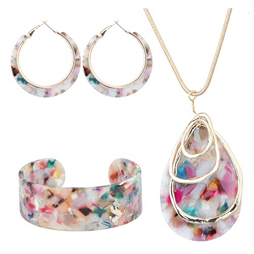 ORAZIO Floral Acrylic Jewelry Set for Women Girls Statement Boho Resin Earrings Necklace Bracelet