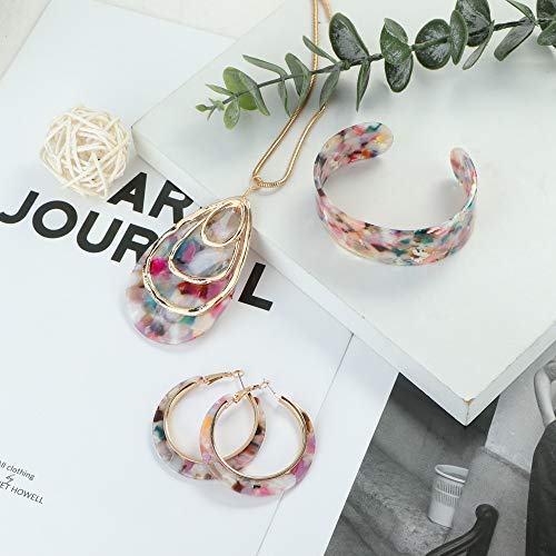 ORAZIO Floral Acrylic Jewelry Set for Women Girls Statement Boho Resin Earrings Necklace Bracelet