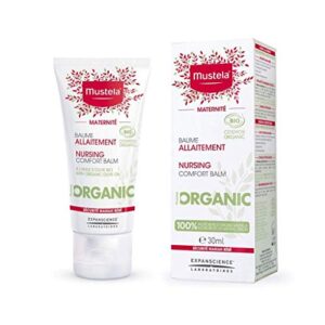 Mustela Maternity Organic Nursing Comfort Balm - Nipple Cream for Breastfeeding with Olive Oil - Clinically Proven & Safe for Pregnancy Skincare - Fragrance Free & Vegan - 1.01 fl. oz.