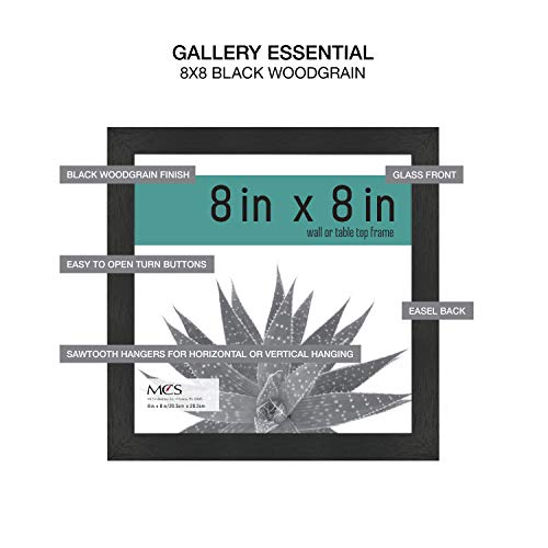 MCS Gallery Essential Picture Frames, Photo Gallery Wall Frame Set, Black Woodgrain, 8 x 8 Inch, 2-Pack