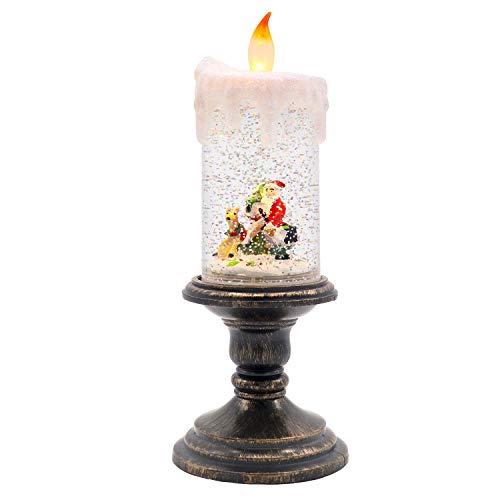 Wondise Christmas Snow Globe with Timer, Battery Operated Swirling Water Glittering Lighted Snow Globe Candlestick Thanksgiving Christmas Decoration(Santa)