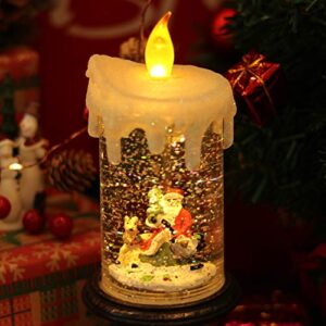 Wondise Christmas Snow Globe with Timer, Battery Operated Swirling Water Glittering Lighted Snow Globe Candlestick Thanksgiving Christmas Decoration(Santa)